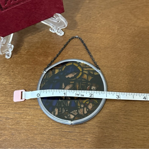 Madonna and Child Stained Glass Miniature Ornament 2.5" with Box Winged Heart - Picture 6 of 7